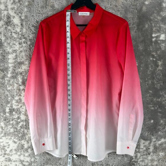 Calvin Klein Size L Ombre Casual Button Top Red White Long Sleeve Collar Shirt - Picture 3 of 9